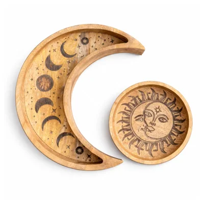 Moon & Round Shaped Wooden Crystal Tray Moon & Round Shaped Wooden Crystal Tray