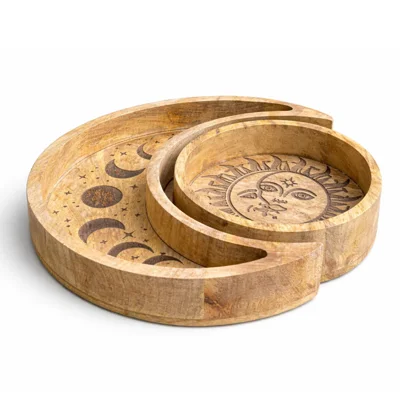Moon & Round Shaped Wooden Crystal Tray Moon & Round Shaped Wooden Crystal Tray