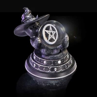 Cult Cuties Purrah Witch Cat Ornament Holding a Crystal Ball