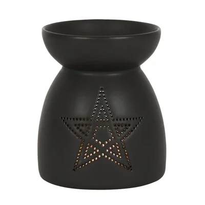 Black Pentagram Cut Out Ceramic Oil Burner for Witch Decor