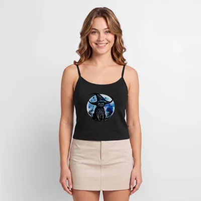Black Witch's Cat Amongst The Night Sky - Women's Premium Organic Spaghetti Strap Top