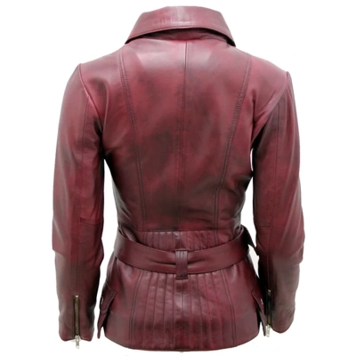 Burgundy Womens Long Leather Biker Jacket-Quito Burgundy Womens Long Leather Biker Jacket-Quito