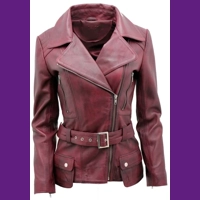Burgundy Womens Long Leather..