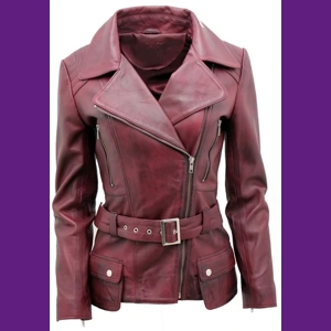Burgundy Womens Long Leather..