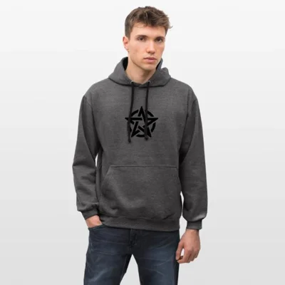 Gothic / Wiccan Black Pentacle Contrast hoodie by Ceridwen Mystics