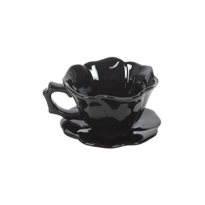 Dark Romance Tea Set - Two Elegant Teacups and a Black Rose Trinket Dish