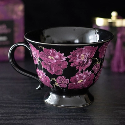 Dark Romance Tea Set - Two Elegant Teacups and a Black Rose Trinket Dish