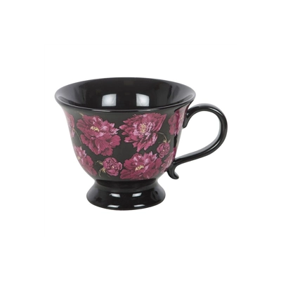 Dark Romance Tea Set - Two Elegant Teacups and a Black Rose Trinket Dish