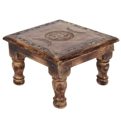 Wooden Triple Moon Altar Table with Detailed Border