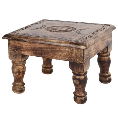 Wooden Triple Moon Altar Table with Detailed Border