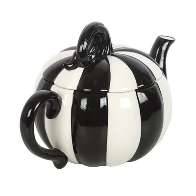 Black and White Striped Pumpkin Teapot Black and White Striped Pumpkin Teapot