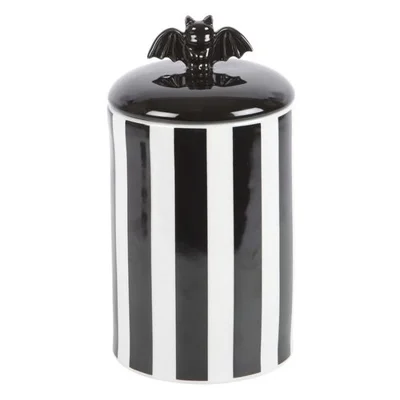 Striped Ceramic Bat Storage Jar for Kitchen or Halloween Decor
