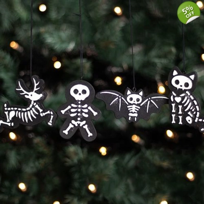 Set of 4 Black Creepy Skeleton Cookie Ornaments