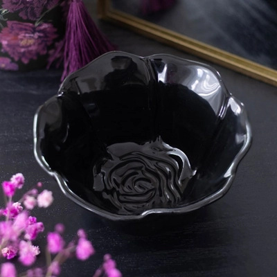Dark Romance Tea Set - Two Elegant Teacups and a Black Rose Trinket Dish