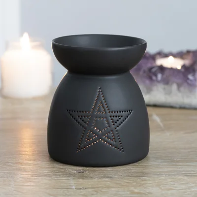 Black Pentagram Cut Out Ceramic Oil Burner for Witch Decor Black Pentagram Cut Out Ceramic Oil Burner for Witch Decor