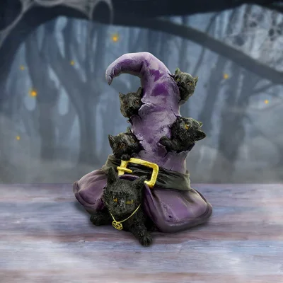 Magical Mischief Witch Hat and Black Cats Figurine 14cm Magical Mischief Witch Hat and Black Cats Figurine 14cm