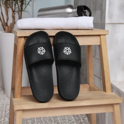 Gothic White Pentacle Men’s Pool Sliders by Ceridwen Mystics