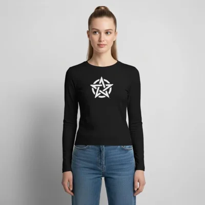 Gothic White Pentacle Women's Slim Fit Longsleeve by Ceridwen Mystics