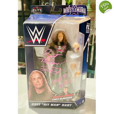 BRET HART SIGNED WRESTLEMANIA WWE/WWF ELITE COLLECTION FIGURE & BECKETT COA*