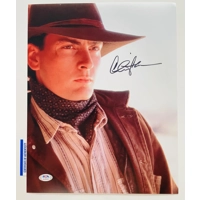 CHARLIE SHEEN SIGNED YOUNG GUNS 11x14 POSTER & PSA CERTIFI..