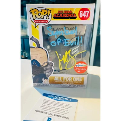 JOHN SWASEY SIGNED MY HERO ACADEMIA ALL FOR ONE 647 FUGITIVE FUNKO POP & BAS COA