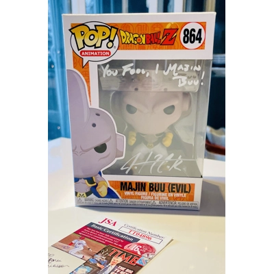 DRAGONBALL Z MAJIN BUU EVIL 864 FUNKO POP SIGNED by JUSTIN COOK w/insc and JSA CERTIFIED