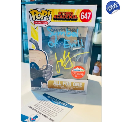 JOHN SWASEY SIGNED MY HERO ACADEMIA ALL FOR ONE 647 FUGITIVE FUNKO POP & BAS COA