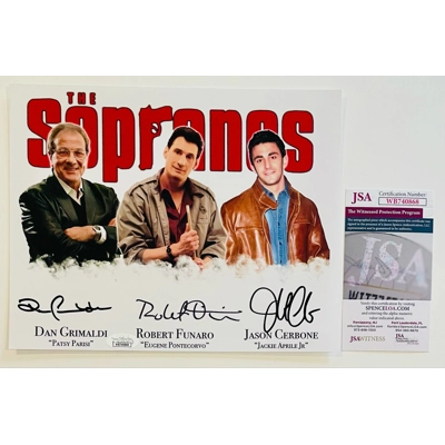 THE SOPRANOS 8x10 TRIPLE SIGNED by DAN GRIMALDI, ROBERT FUNARO & JASON CERBONE and JSA COA** THE SOPRANOS 8x10 TRIPLE SIGNED by DAN GRIMALDI, ROBERT FUNARO & JASON CERBONE and JSA COA**