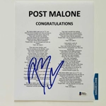 POST MALONE SIGNED CONGRATULATIONS 8x10 LYRICS SHEET & BECKETT CERTIFIED BAS COA POST MALONE SIGNED CONGRATULATIONS 8x10 LYRICS SHEET & BECKETT CERTIFIED BAS COA