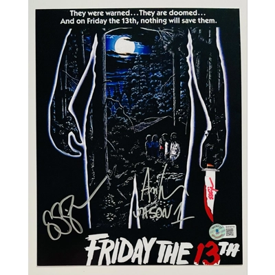 FRIDAY THE 13TH JASON VOORHEES 8x10 DOUBLE SIGNED by SEAN CUNNINGHAM and ARI LEHMAN and BECKETT COA6