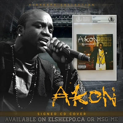 AKON KONVICTED SIGNED CD COVER & BECKETT CERTIFIED & SLABBED