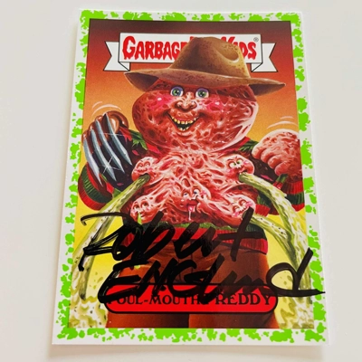 ROBERT ENGLUND SIGNED GARBAGE PAIL KIDS FULL-MOUTH FREDDY CARD & DOUBLE COA ROBERT ENGLUND SIGNED GARBAGE PAIL KIDS FULL-MOUTH FREDDY CARD & DOUBLE COA