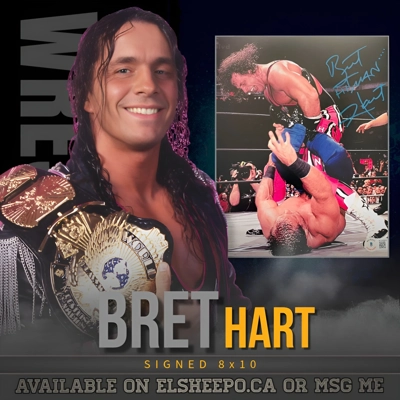 BRET "THE HITMAN" HART SIGNED 8x10 PHOTO & BECKETT CERTIFIED BAS COA