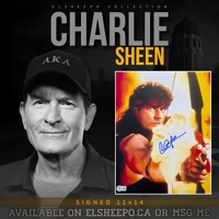 CHARLIE SHEEN SIGNED HOT SHOTS 11x14 POSTER & BECKETT CERTIFIED BAS COA