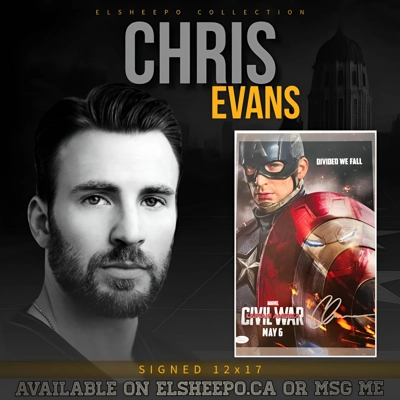 CHRIS EVANS SIGNED CAPTAIN AMERICA CIVIL WAR 12x17 POSTER & JSA CERTIFIED