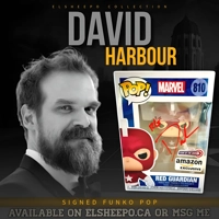 DAVID HARBOUR SIGNED RED GUARDIAN 810 AMAZON EXCLU FUNKO POP & BECKETT CERTIFIED