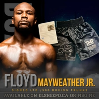 FLOYD MAYWEATHER JR. SIGNED LIMITED EDITION /500 TMT BOXING TRUNKS & JSA LOA CERTIFIED