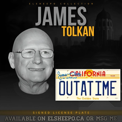 JAMES TOLKAN SIGNED BACK TO THE FUTURE LICENSE PLATE & JSA CERTIFIED COA