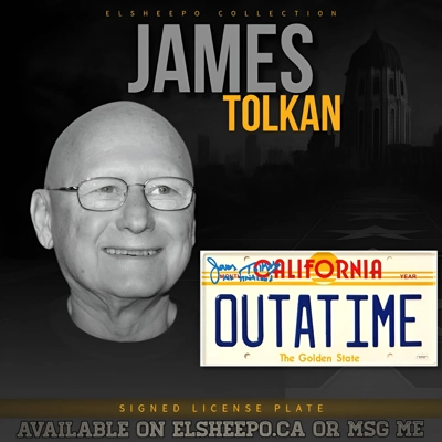 JAMES TOLKAN SIGNED BACK TO THE FUTURE LICENSE PLATE & JSA CERTIFIED
