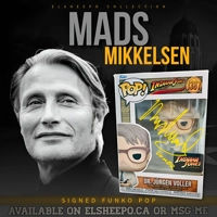 MADS MIKKELSEN SIGNED INDIANA JONES DR JURGEN VOLLER 1387 FUNKO POP & BAS COA
