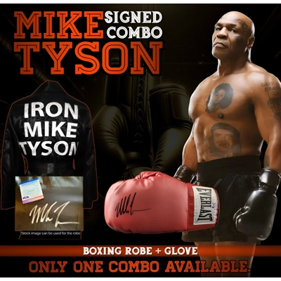 MIKE TYSON COMBO SIGNED BOXING ROBE & RED GLOVE CERTIFIED PSA FITERMAN SPORT COA MIKE TYSON COMBO SIGNED BOXING ROBE & RED GLOVE CERTIFIED PSA FITERMAN SPORT COA