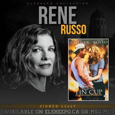 RENE RUSSO SIGNED TIN CUP 11x17 POSTER & PSA/DNA CERTIFIED COA