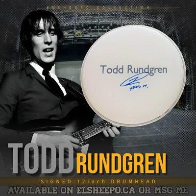 TODD RUNDGREN SIGNED 12inch DRUMHEAD & JSA CERTIFIED COA