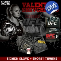 VALENTINA SHEVCHENKO COMBO SIGNED UFC SHORT/THRUNKS & GLOVE & JSA CERTIFIED COA