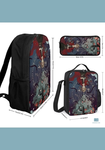 Geometric Polyester Backpack Set with Lunch Bag