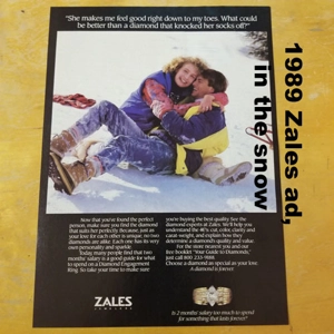 1989 Zales ad, in the snow