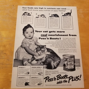 1947 Puss 'N Boots Cat Food orig ad
