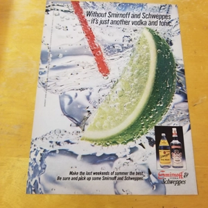Smirnoff Schweppes orig 1984 ad Playboy campus reverse