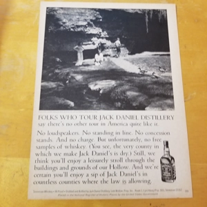 Jack Daniel's Distillery Tour orig 1979 ad