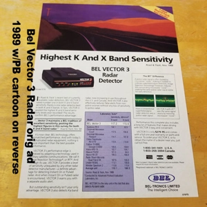 Bel Vector 3 Radar orig ad 1989 w/PB cartoon on reverse